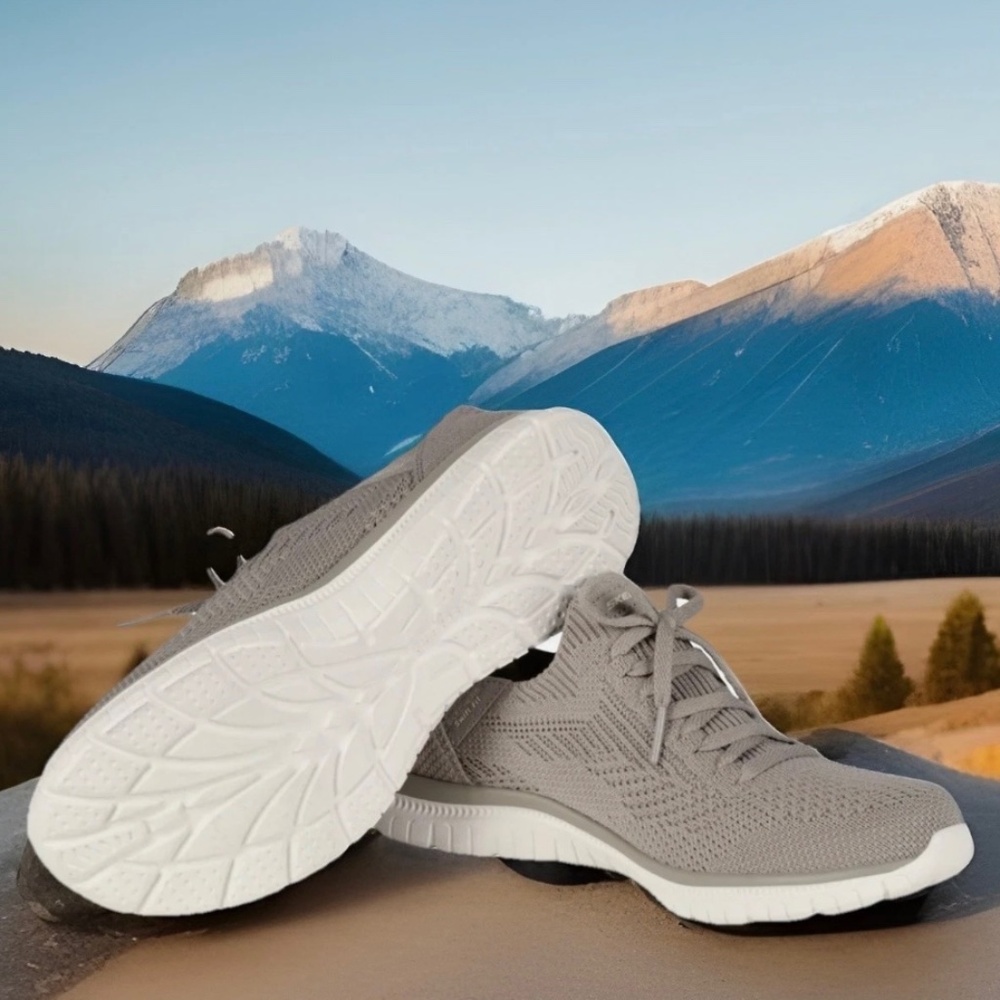 Skechers “Virtue” Womens Stretch Knit Hands Free Swift Fit Shoe (Taupe) NEW LAST